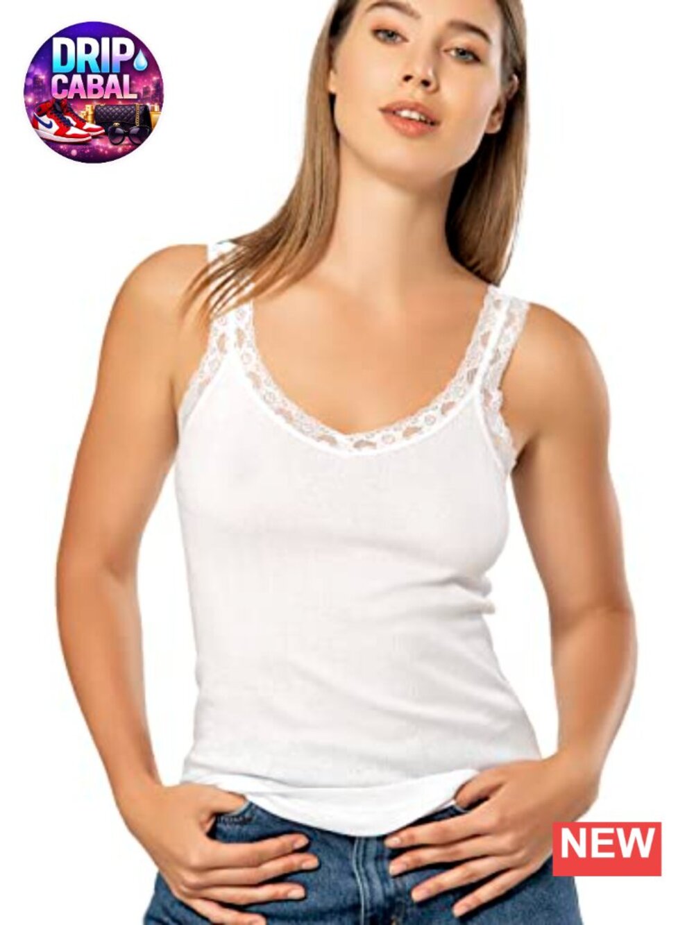 100% Cotton Camisole Tank Top Lace Trim Sleeveless Scoop Neck Layering